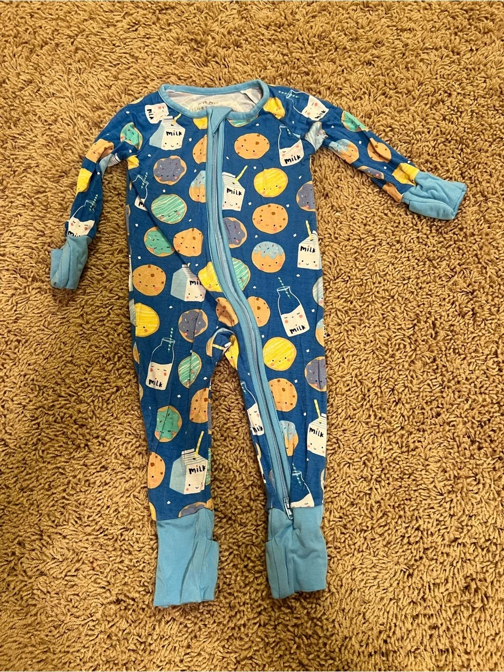 Little Sleepies Blue Milk & Cookie Print Footed One-Piece